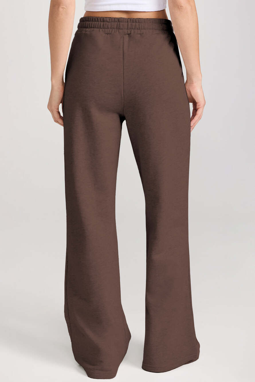 Dark Brown Solid Collared Sweatshirt and High Waist Pants Active Set - Picture 4 of 8